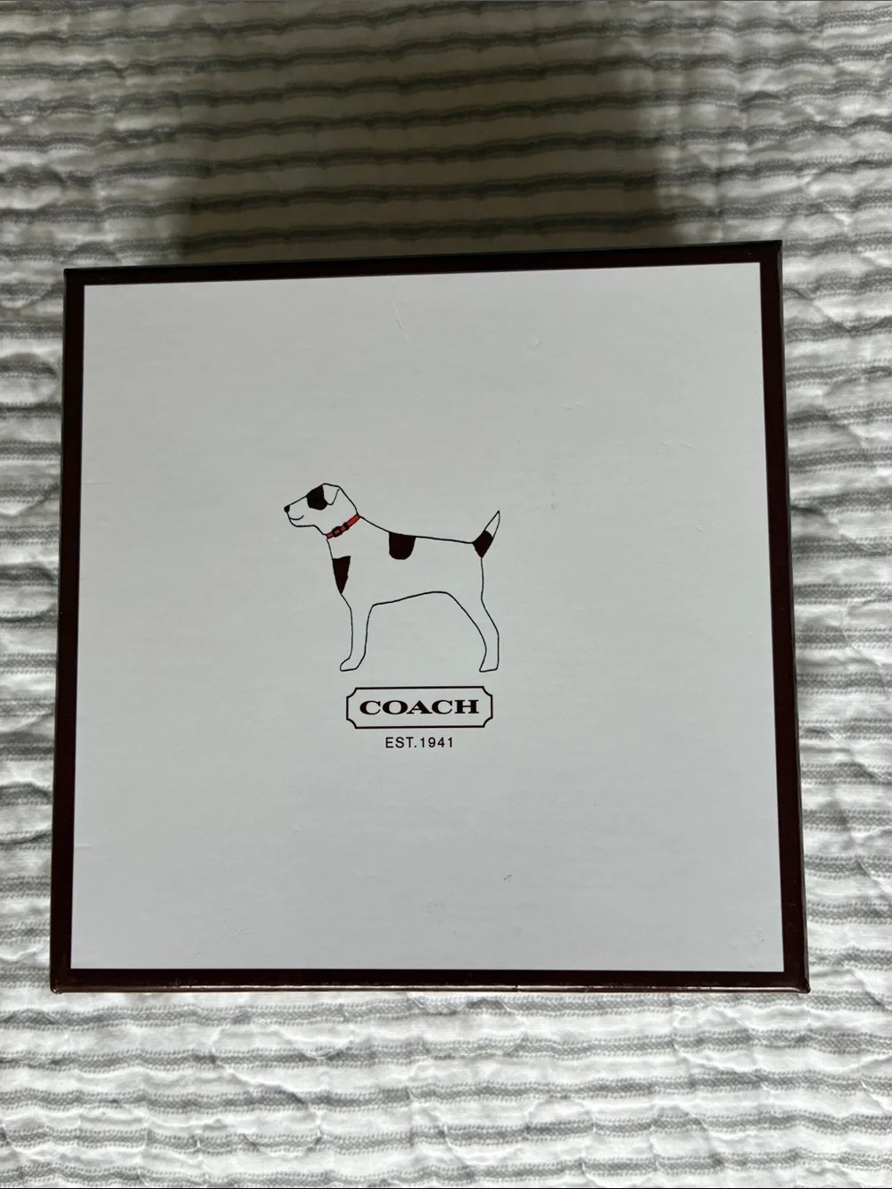 Coach Rare Vintage Sz. MED, Red Leather Grommet Dog Collar, Square Charm w Box